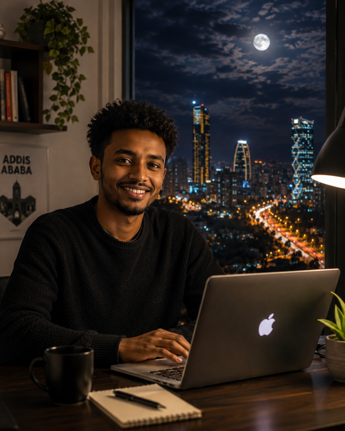 Portrait of a young Ethiopian freelancer in Addis Ababa